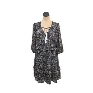 Soft Surroundings Dress Womens Large Black Hazel Tiered Tie Neck 3/4 Sleeve Boho